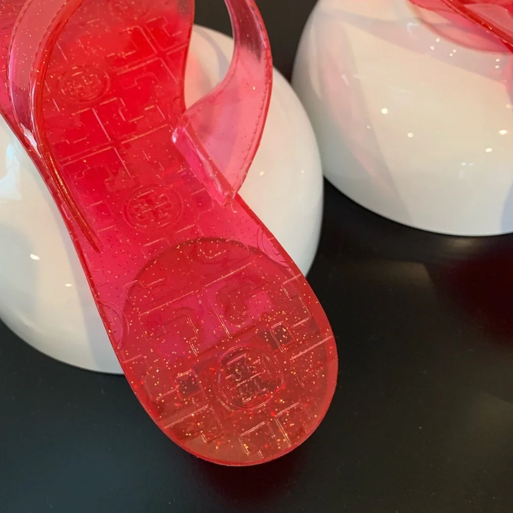 Tory Burch Red Glitter Jelly Logo Thong Sandals